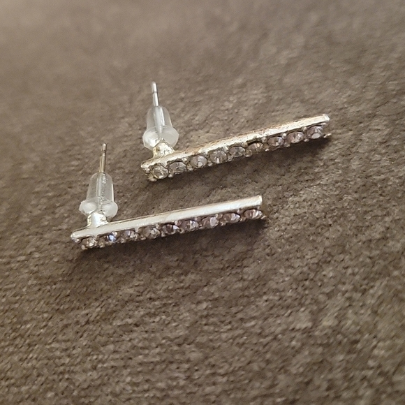 3/$20 Silvertone Rhinestone Bar Post Earrings - Picture 2 of 5